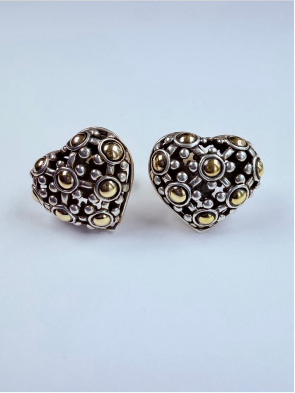 18K Gold John Hardy Heart Shaped Dot Batu Sterling Silver Stud Earrings $625